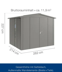 Hörmann Metallgerätehaus Juno JSD9 L-Sk Motiv Design bodentiefes Fenster mit Doppeltür, ca. B285/H227/T237 cm Graualuminium