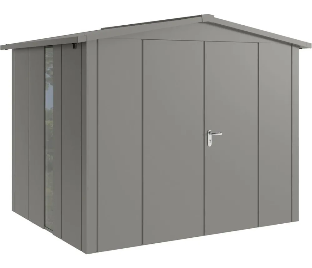 Hörmann Metallgerätehaus Juno JSD9 L-Sk Motiv Design bodentiefes Fenster mit Doppeltür, ca. B285/H227/T237 cm Graualuminium