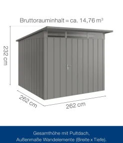 Hörmann Gartenhäuser & Gerätehäuser - Metallgerätehaus Juno JPD10 M-Sk Motiv Modern, ca. B277/H232/T310 cm Graualuminium