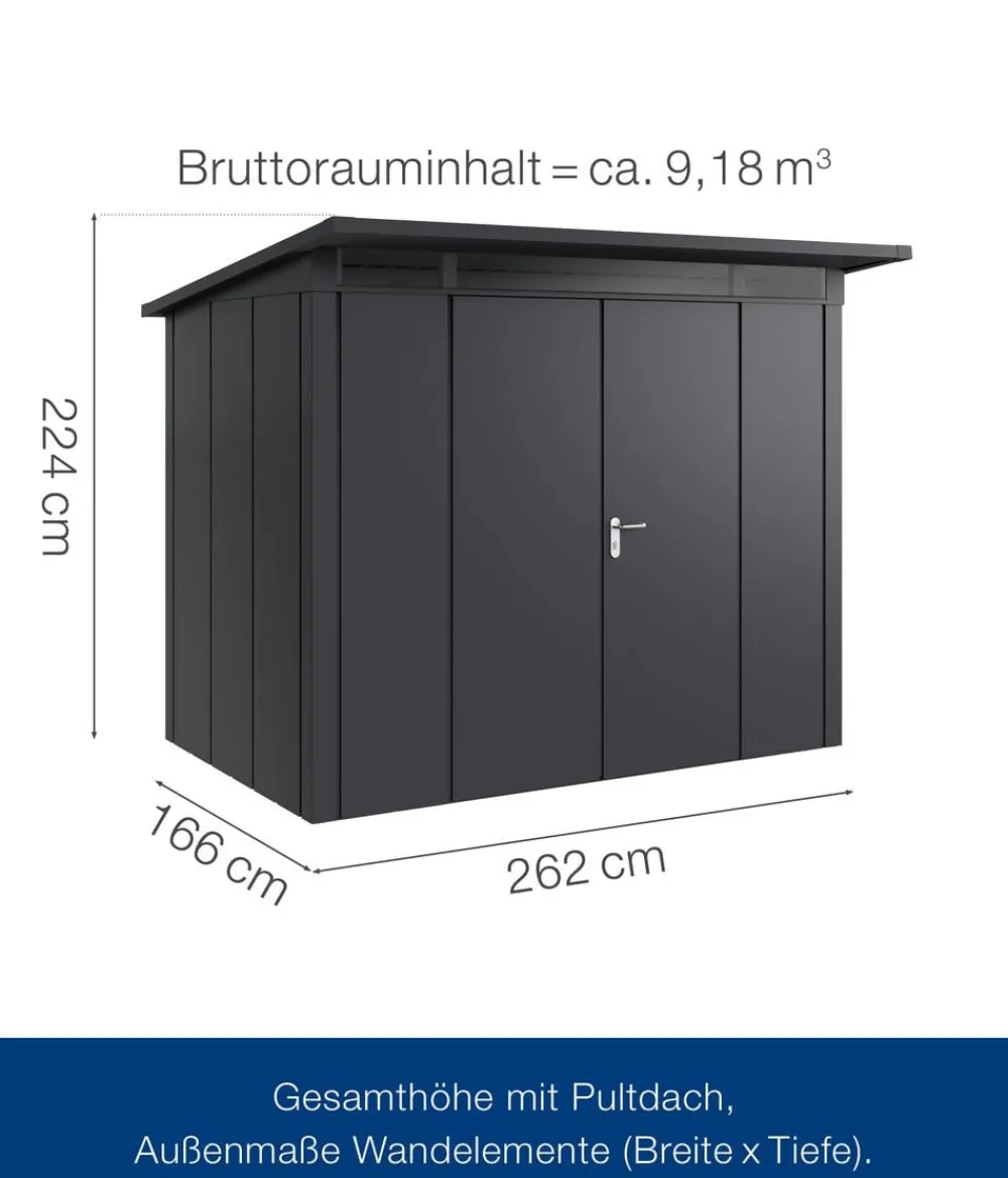 Hörmann Metallgerätehaus Juno JPD8 L-Sk Motiv Design mit Doppeltür, ca. B277/H224/T214 cm Anthrazit