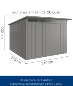 Hörmann Gartenhäuser & Gerätehäuser > Metallgerätehaus Juno JPD14 M-Sk Motiv Modern mit Doppeltür, ca. B325/H232/T358 cm