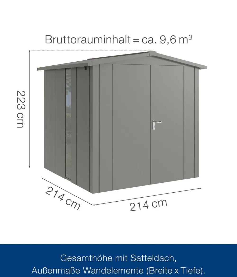 Hörmann Gartenhäuser & Gerätehäuser - Metallgerätehaus Juno JSD5 L-Sk Motiv Design bodentiefes Fenster mit Doppeltür, ca. B237/H223/T229 cm Graualuminium