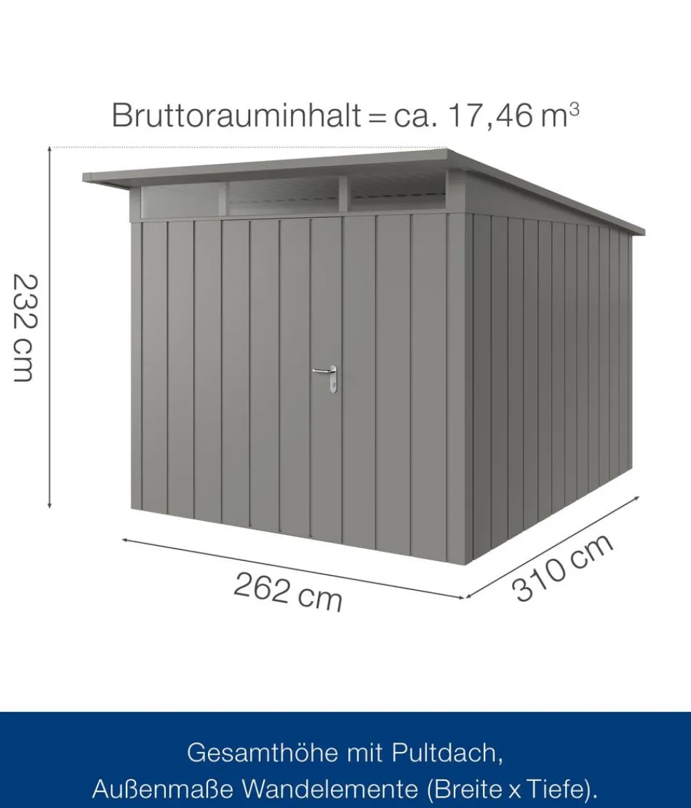 Hörmann Gartenhäuser & Gerätehäuser > Metallgerätehaus Juno mit Lichtband & Doppeltür JFD4 2116 M-Sk, ca. B229/H239/T181 cm