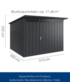 Hörmann Metallgerätehaus Juno JPD13 M-Sk Motiv Modern, ca. B325/H232/T310 cm Anthrazit Hot
