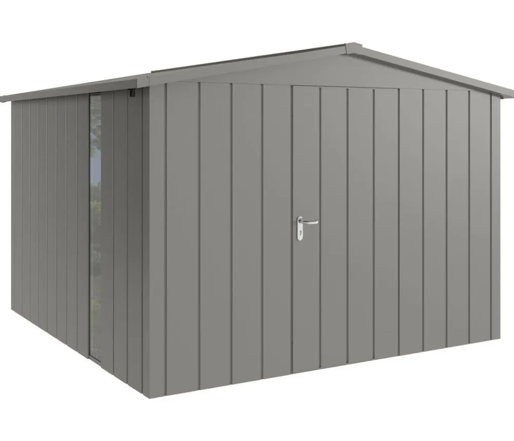 Hörmann Gartenhäuser & Gerätehäuser - Metallgerätehaus Juno JSD14 M-Sk Motiv Modern bodentiefes Fenster, ca. B333/H231/T325 cm Graualuminium