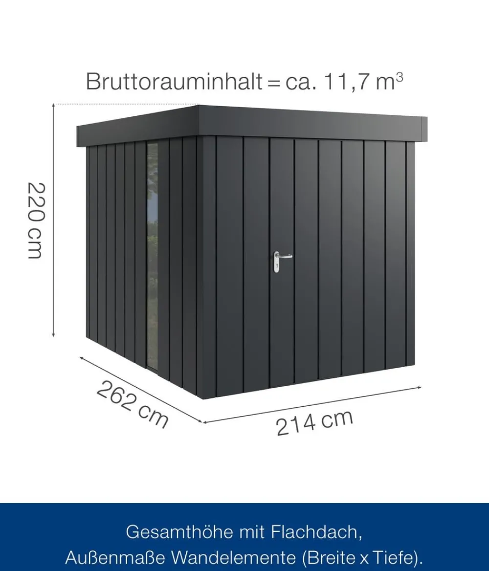 Hörmann Gartenhäuser & Gerätehäuser > Metallgerätehaus Juno JFD6 M-Sk Motiv Modern bodentiefes Fenster, ca. B229/H222/T277 cm