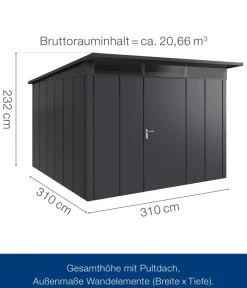Hörmann Gartenhäuser & Gerätehäuser - Metallgerätehaus Juno JPD14 L-Sk Motiv Design, ca. B325/H232/T358 cm Anthrazit