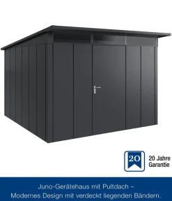 Hörmann Gartenhäuser & Gerätehäuser - Metallgerätehaus Juno JPD14 L-Sk Motiv Design, ca. B325/H232/T358 cm Anthrazit