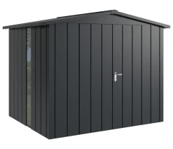Hörmann Gartenhäuser & Gerätehäuser - Metallgerätehaus Juno JSD9 M-Sk Motiv Modern bodentiefes Fenster mit Doppeltür, ca. B285/H227/T237 cm Anthrazit