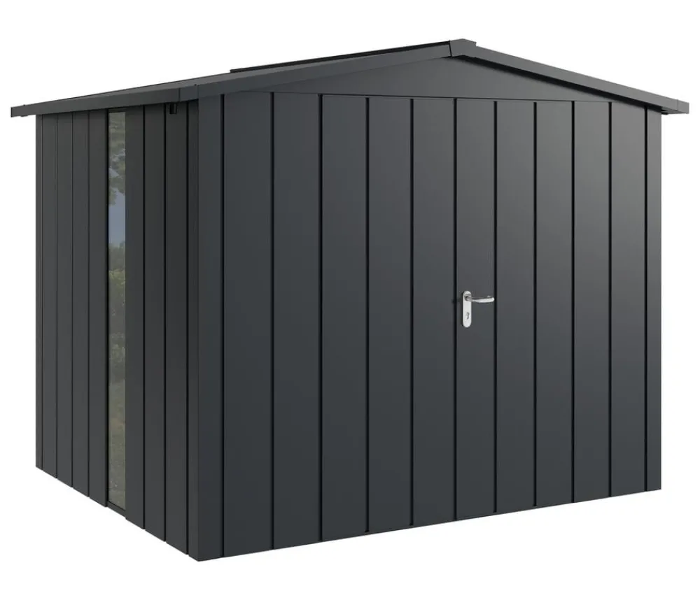 Hörmann Gartenhäuser & Gerätehäuser - Metallgerätehaus Juno JSD9 M-Sk Motiv Modern bodentiefes Fenster mit Doppeltür, ca. B285/H227/T237 cm Anthrazit