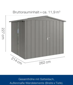 Hörmann Metallgerätehaus Juno JSD9 M-Sk Motiv Modern bodentiefes Fenster mit Doppeltür, ca. B285/H227/T237 cm Graualuminium Best