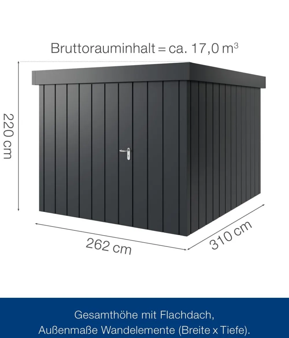Hörmann Gartenhäuser & Gerätehäuser - Metallgerätehaus Juno JFD11 M-Sk Motiv Modern, ca. B277/H222/T325 cm Anthrazit