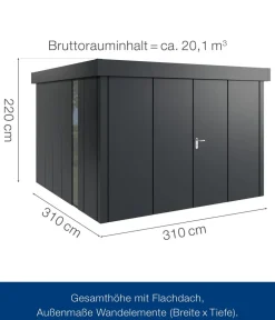 Hörmann Gartenhäuser & Gerätehäuser - Metallgerätehaus Juno JFD14 L-Sk Motiv Design bodentiefes Fenster mit Doppeltür, ca. B325/H222/T325 cm Anthrazit