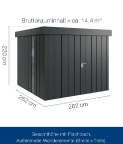 Hörmann Gartenhäuser & Gerätehäuser > Metallgerätehaus Juno JFD10 M-Sk Motiv Modern bodentiefes Fenster mit Doppeltür, ca. B277/H222/T277 cm