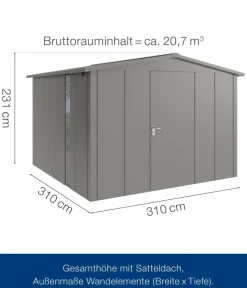 Hörmann Metallgerätehaus Juno JSD14 L-Sk Motiv Design bodentiefes Fenster, ca. B333/H231/T325 cm Graualuminium