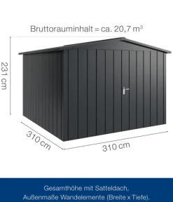 Hörmann Gartenhäuser & Gerätehäuser - Metallgerätehaus Juno JSD14 M-Sk Motiv Modern mit Doppeltür, ca. B333/H231/T325 cm Anthrazit