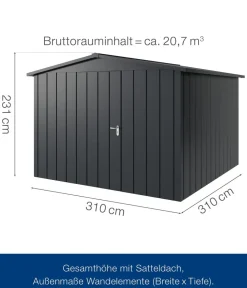 Hörmann Gartenhäuser & Gerätehäuser - Metallgerätehaus Juno JSD14 M-Sk Motiv Modern, ca. B333/H231/T325 cm Anthrazit