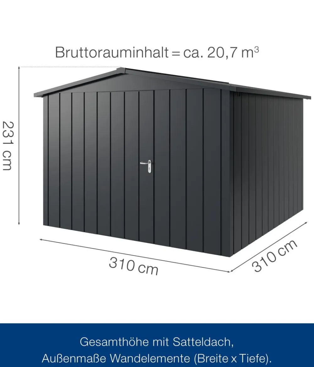 Hörmann Gartenhäuser & Gerätehäuser - Metallgerätehaus Juno JSD14 M-Sk Motiv Modern, ca. B333/H231/T325 cm Anthrazit