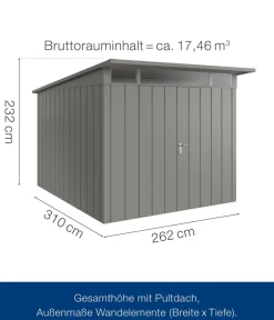 Hörmann Metallgerätehaus Juno JPD11 M-Sk Motiv Modern mit Doppeltür, ca. B277/H232/T358 cm Graualuminium Sale