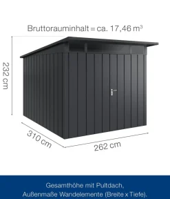 Hörmann Gartenhäuser & Gerätehäuser - Metallgerätehaus Juno JPD11 M-Sk Motiv Modern mit Doppeltür, ca. B277/H232/T358 cm Anthrazit