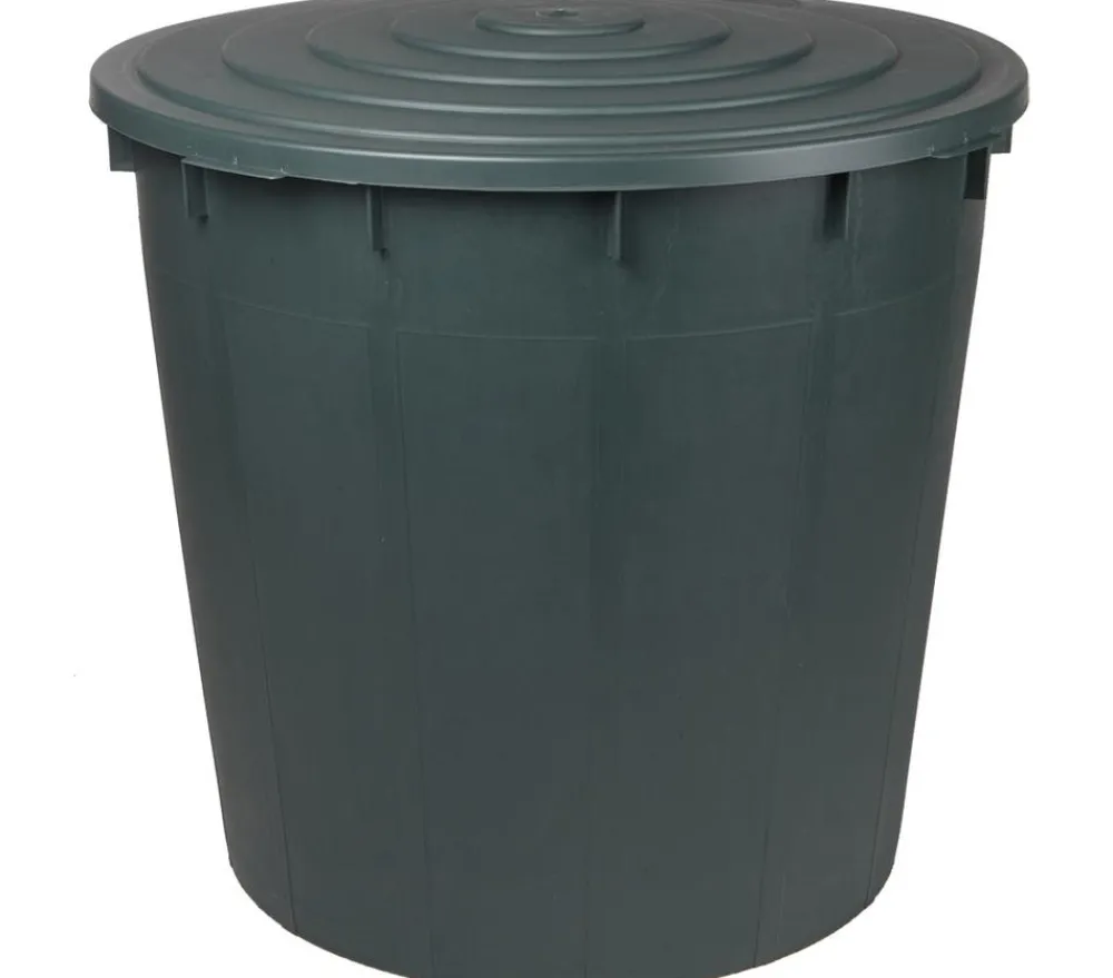 ICS Kunststoff-Regentonne 500 l mit Deckel, rund, Dunkelgrün Discount