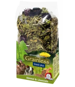 JR FARM Nahrungsergänzung Kleintiere - Ergänzungsfutter Grainless Snack plus Kümmel & Löwenzahn, 100 g