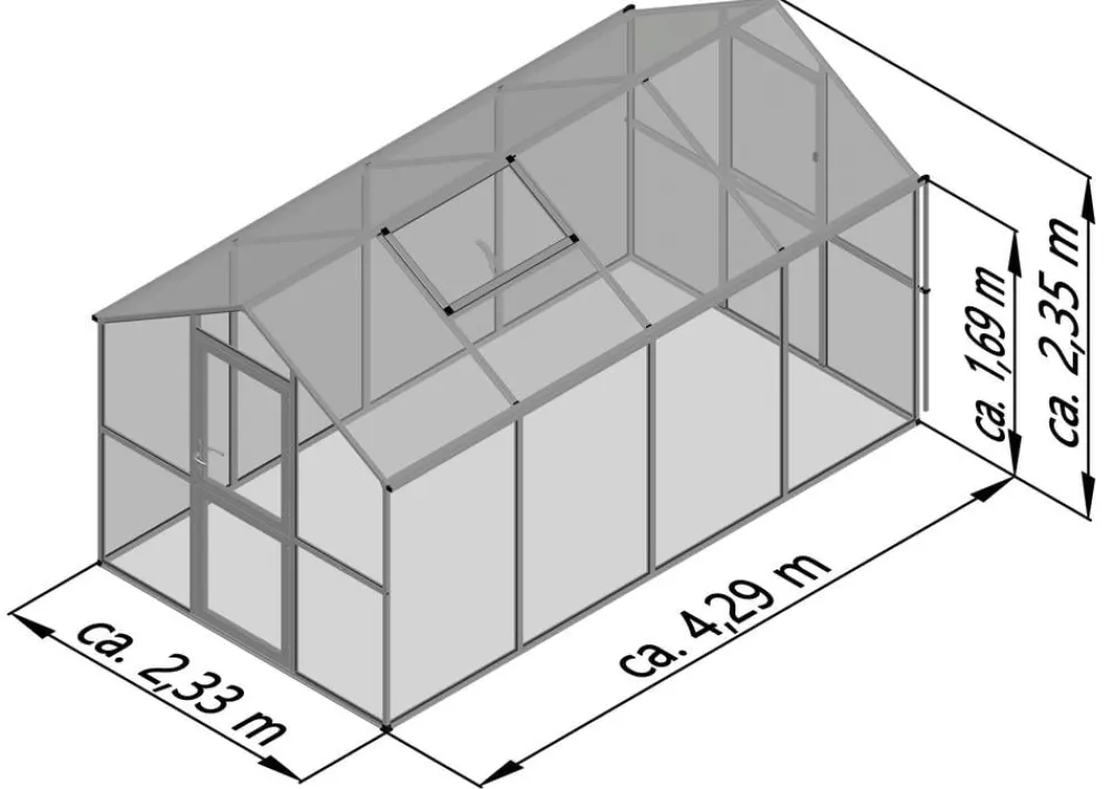 KGT Gewächshäuser - Gewächshaus Aptasia IV, ESG, ca. B233/H235/T429 cm Anthrazit