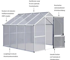 KGT Gewächshäuser - Gewächshaus Enzian IV, ca. B267/H227/T300 cm Silber
