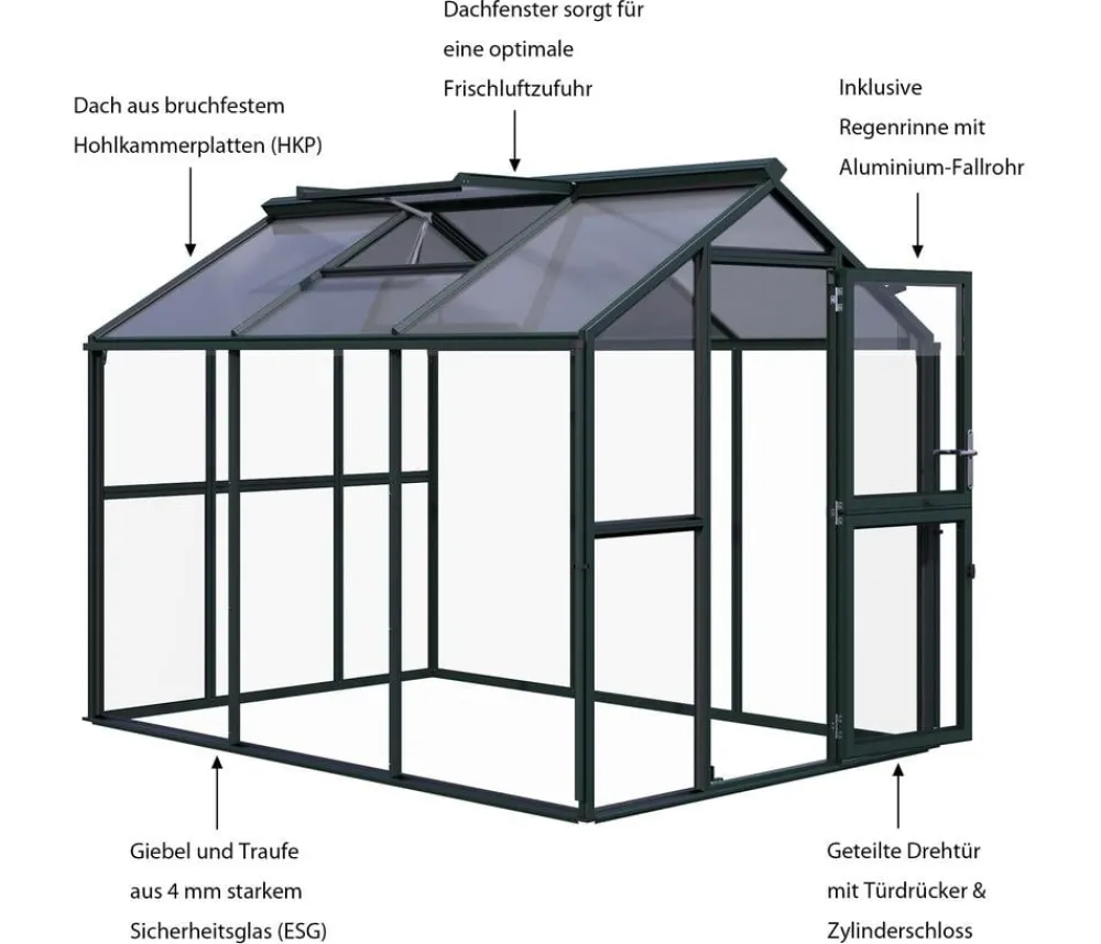KGT Gewächshäuser - Gewächshaus Galant III, ESG + HKP Dunkelgrün