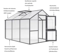 KGT Gewächshäuser - Gewächshaus Iris III, ca. B233/H226/T323 cm Anthrazit