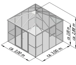 KGT Pavillons > Gewächshaus-Pavillon PaviLux 3 x 3 m ESG/HKP, ca. B300/H288/T300 cm