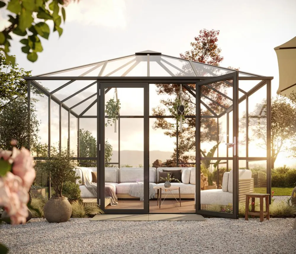 KGT Gewächshaus-Pavillon PaviLux 3,50 x 3,50 m ESG, ca. B350/H302/T350 cm Anthrazit Clearance
