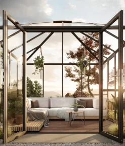 KGT Pavillons - Gewächshaus-Pavillon PaviLux 3,50 x 3,50 m ESG/HKP, ca. B350/H302/T350 cm Anthrazit