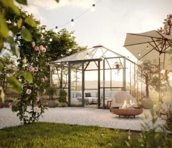 KGT Pavillons - Gewächshaus-Pavillon PaviLux 3,50 x 3,50 m ESG/HKP, ca. B350/H302/T350 cm Anthrazit