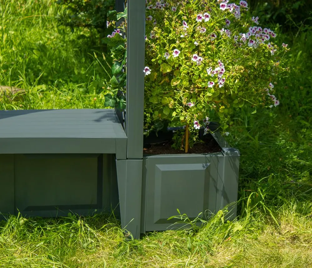 KHW Kunststoff-Gartenbank mit Rosenbogen Brüssel, ca. B174/H207/T49 cm Dunkelgrau Outlet