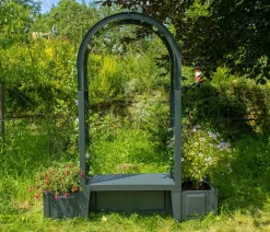 KHW Kunststoff-Gartenbank mit Rosenbogen Brüssel, ca. B174/H207/T49 cm Dunkelgrau Outlet