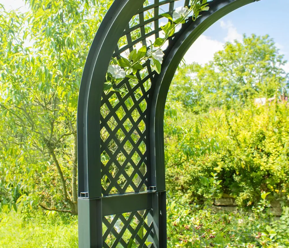KHW Kunststoff-Gartenbank mit Rosenbogen Brüssel, ca. B174/H207/T49 cm Dunkelgrau Outlet
