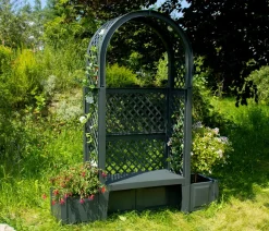 KHW Kunststoff-Gartenbank mit Rosenbogen Amsterdam, ca. B174/H207/T49 cm Dunkelgrau