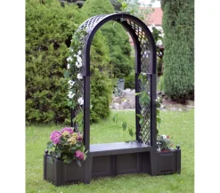 KHW Gartenbänke Kunststoff|Rosenbögen - Kunststoff-Gartenbank mit Rosenbogen Brüssel, ca. B174/H207/T49 cm Weiß