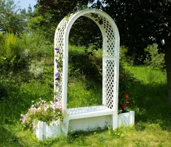 KHW Gartenbänke Kunststoff|Rosenbögen - Kunststoff-Gartenbank mit Rosenbogen Brüssel, ca. B174/H207/T49 cm Weiß