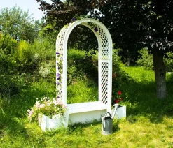 KHW Gartenbänke Kunststoff|Rosenbögen - Kunststoff-Gartenbank mit Rosenbogen Brüssel, ca. B174/H207/T49 cm Weiß