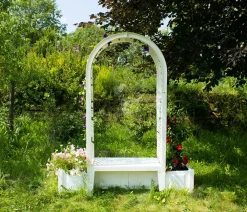 KHW Gartenbänke Kunststoff|Rosenbögen - Kunststoff-Gartenbank mit Rosenbogen Brüssel, ca. B174/H207/T49 cm Weiß