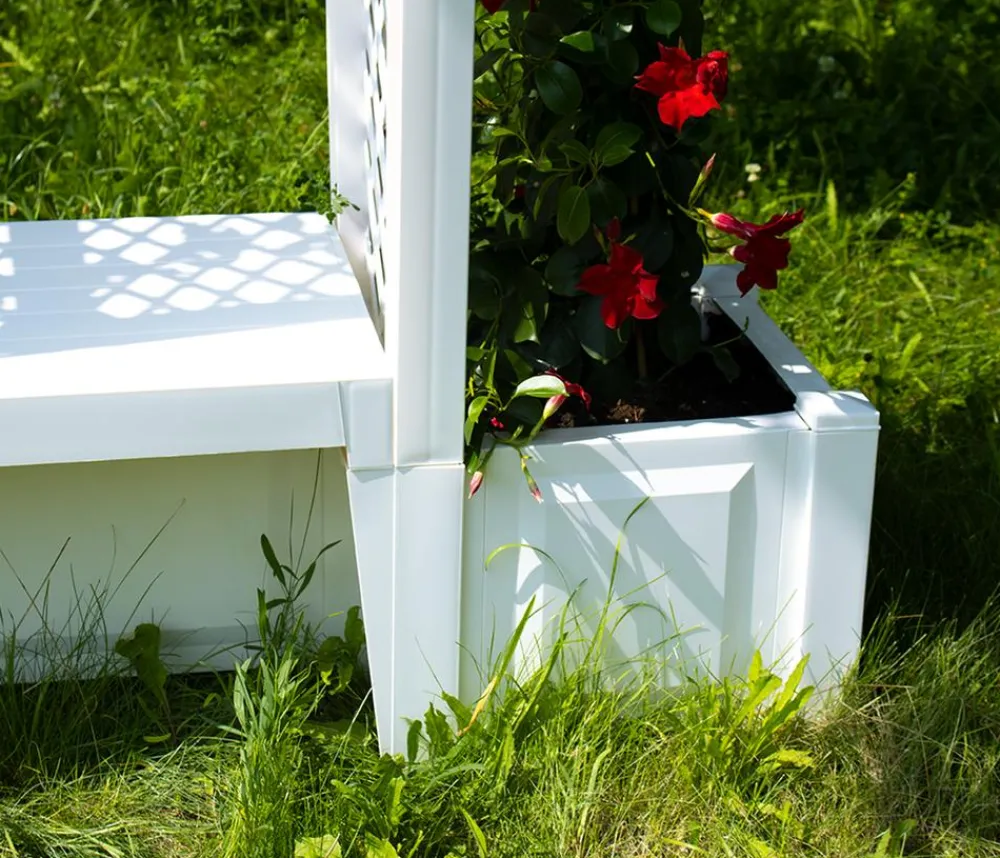 KHW Gartenbänke Kunststoff|Rosenbögen - Kunststoff-Gartenbank mit Rosenbogen Brüssel, ca. B174/H207/T49 cm Weiß