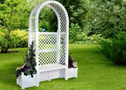 KHW Gartenbänke Kunststoff|Rosenbögen - Kunststoff-Gartenbank mit Rosenbogen Amsterdam, ca. B174/H207/T49 cm Weiß