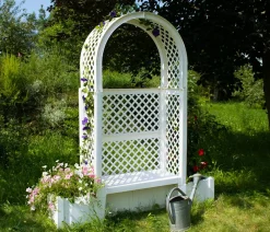 KHW Gartenbänke Kunststoff|Rosenbögen - Kunststoff-Gartenbank mit Rosenbogen Amsterdam, ca. B174/H207/T49 cm Weiß
