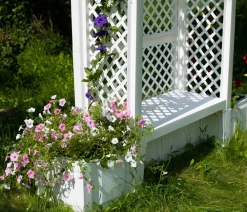 KHW Gartenbänke Kunststoff|Rosenbögen - Kunststoff-Gartenbank mit Rosenbogen Amsterdam, ca. B174/H207/T49 cm Weiß