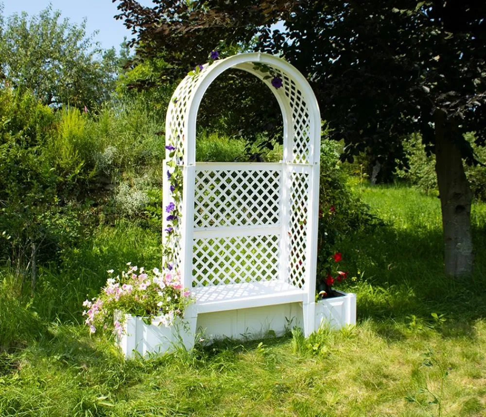 KHW Gartenbänke Kunststoff|Rosenbögen - Kunststoff-Gartenbank mit Rosenbogen Amsterdam, ca. B174/H207/T49 cm Weiß