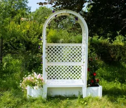 KHW Gartenbänke Kunststoff|Rosenbögen - Kunststoff-Gartenbank mit Rosenbogen Amsterdam, ca. B174/H207/T49 cm Weiß