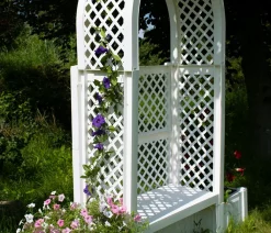 KHW Gartenbänke Kunststoff|Rosenbögen - Kunststoff-Gartenbank mit Rosenbogen Amsterdam, ca. B174/H207/T49 cm Weiß