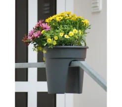 KHW Kunststoff-Geländertopf Flowerclip, rund, ca. Ø27/H27 cm, 3er-Set Dunkelgrau